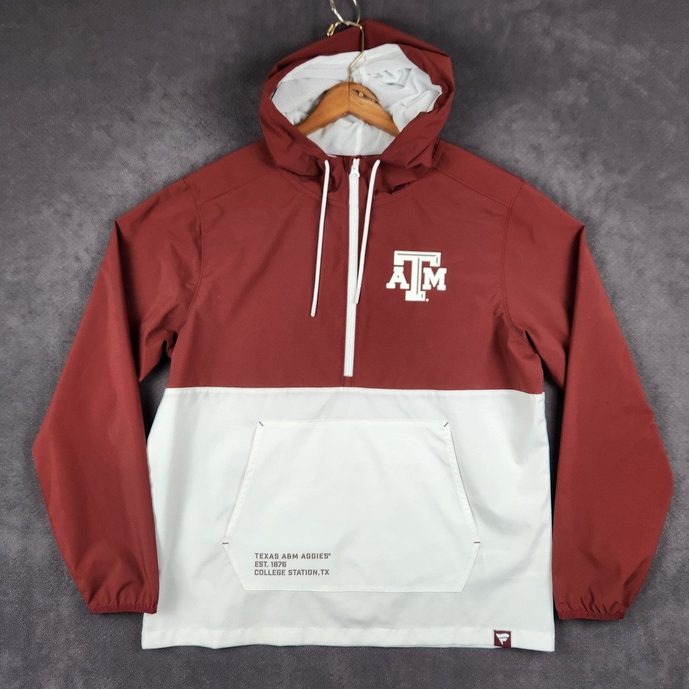 Texas A&M Aggies Fanatics Windbreaker Mens Large Maroon White‎ 1/2 Zip Hooded